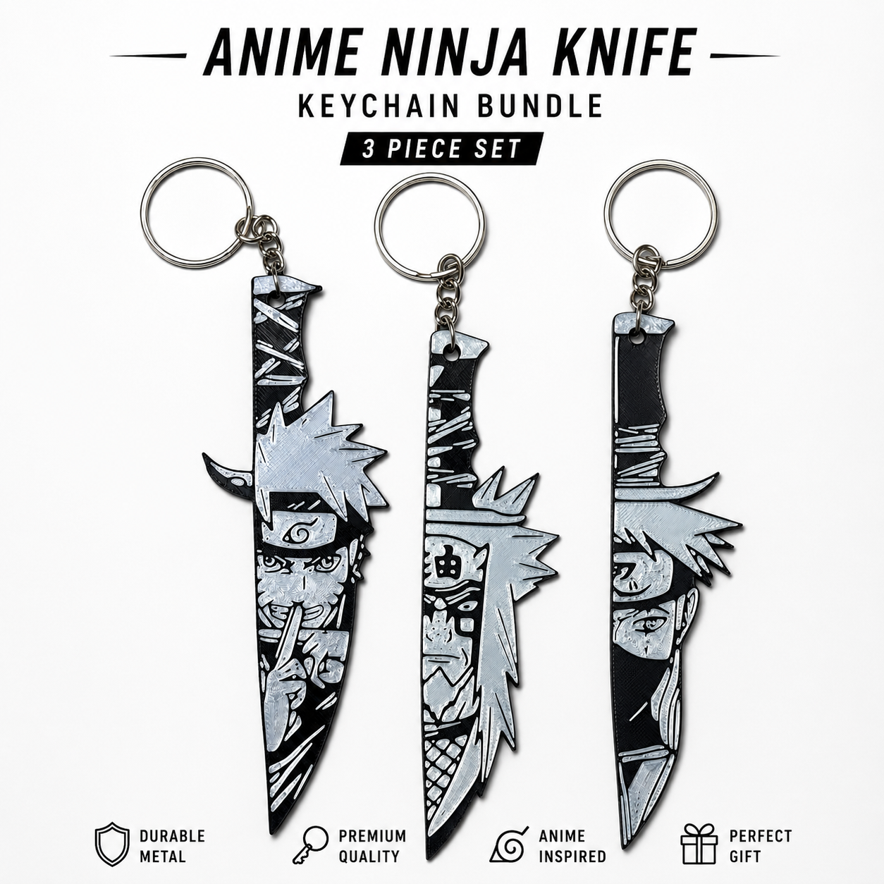 Anime Kunai Keychain Collection – 3D Printed Character Series